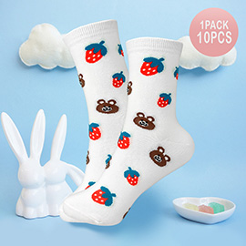 10Pairs - Strawberry Bear Patterned Socks