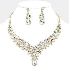 Marquise Stone Leaf Cluster Evening Necklace