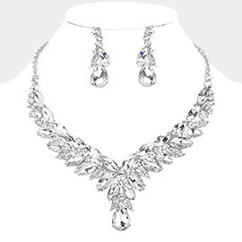 Marquise Stone Leaf Cluster Evening Necklace