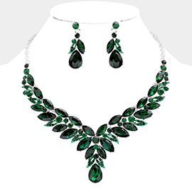 Marquise Stone Leaf Cluster Evening Necklace