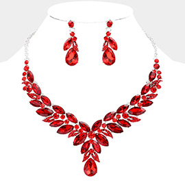 Marquise Stone Leaf Cluster Evening Necklace