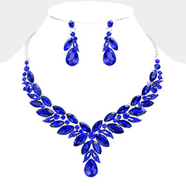 Marquise Stone Leaf Cluster Evening Necklace