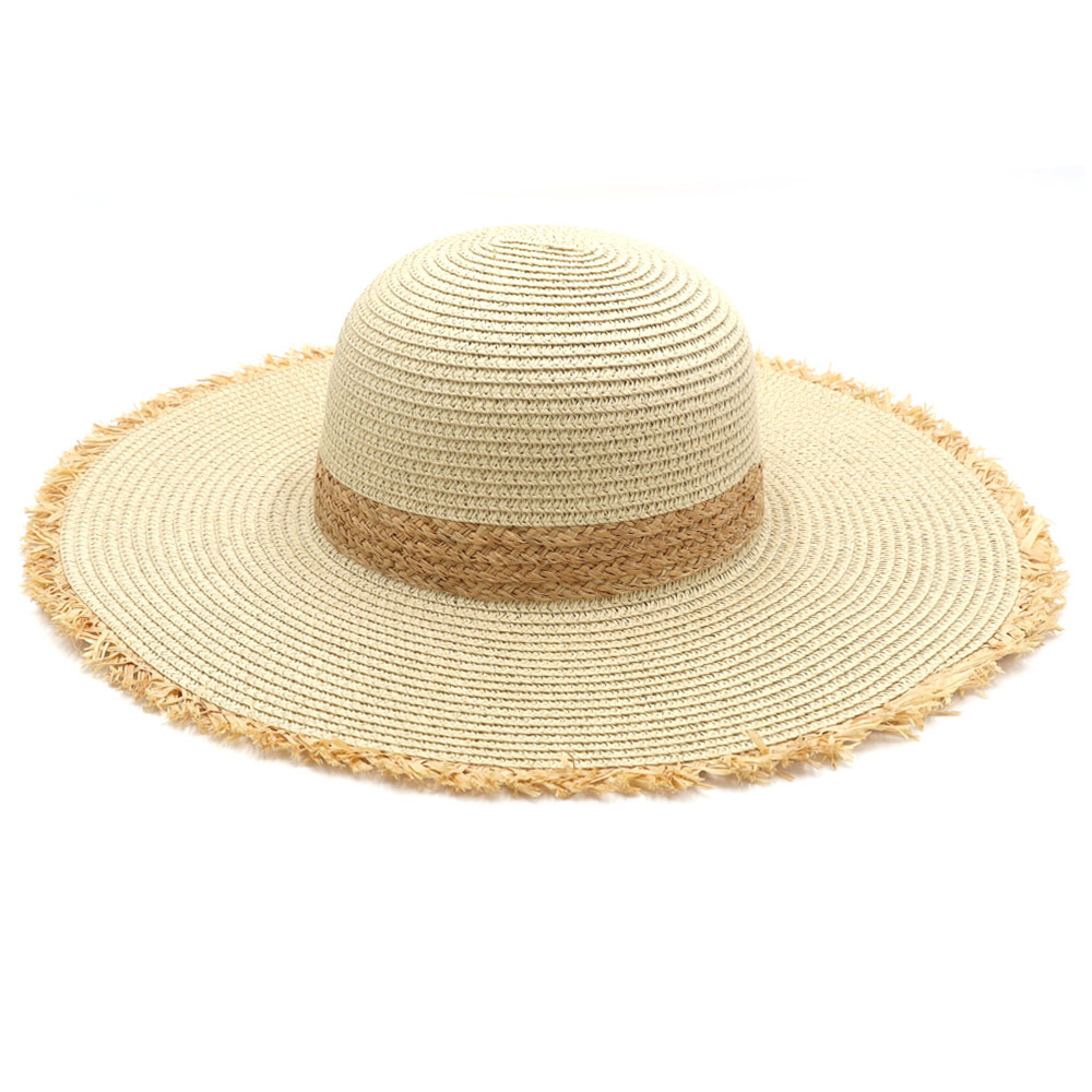 Frayed Edge Straw Floppy Sun Hat
