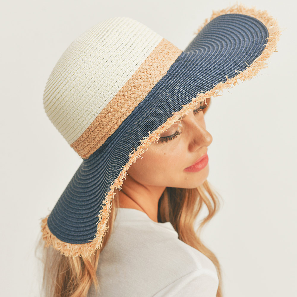 Frayed Edge Straw Floppy Sun Hat