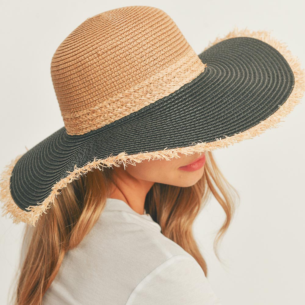 Frayed Edge Straw Floppy Sun Hat