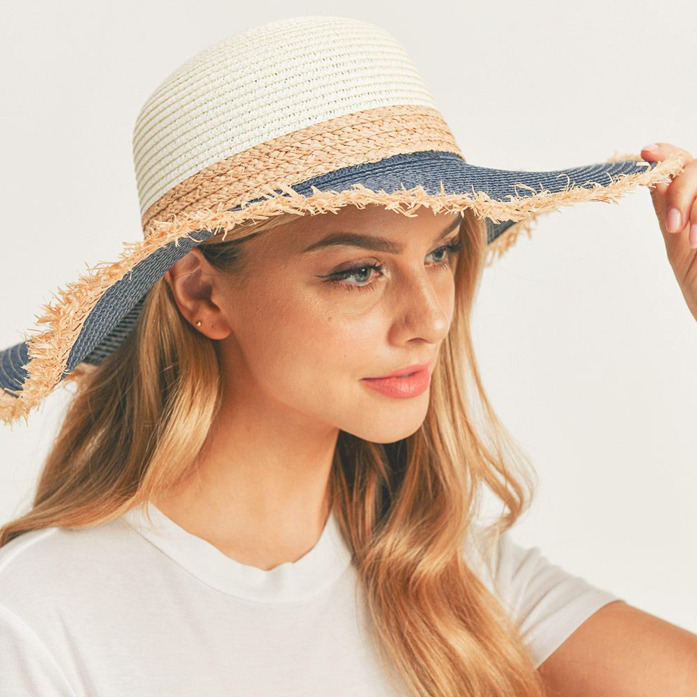 Frayed Edge Straw Floppy Sun Hat