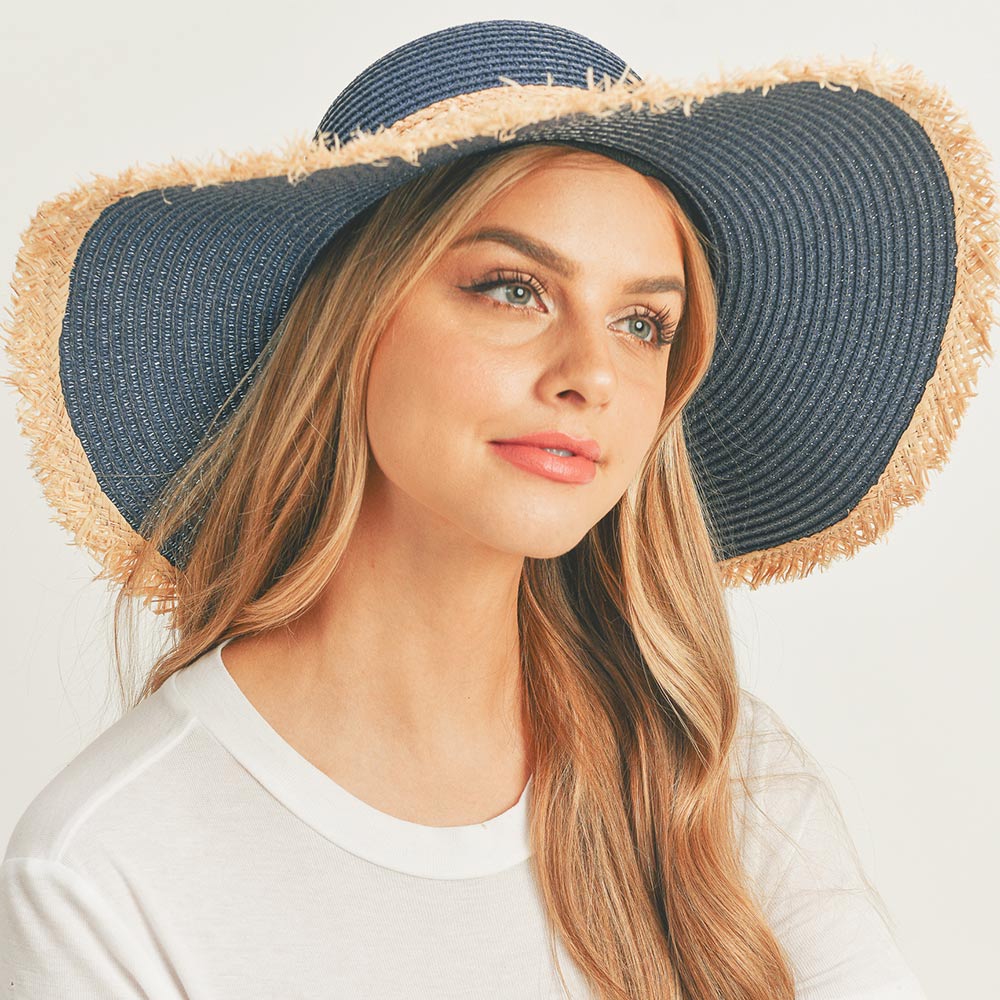 Frayed Edge Straw Floppy Sun Hat