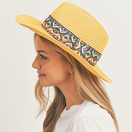 Aztec Band Straw Panama Sun Hat