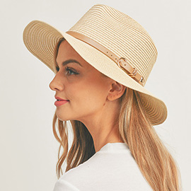 Faux Leather Band Straw Panama Sun Hat