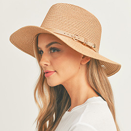 Faux Leather Band Straw Panama Sun Hat