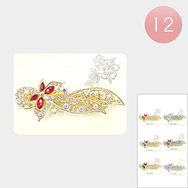 12PCS - Stone Embellished Butterfly Leaf Barrettes