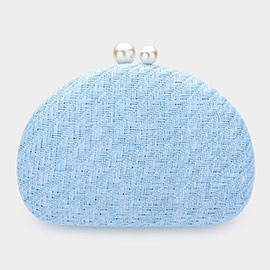 Pearl Pointed Woven Raffia Clutch / Crossbody Bag