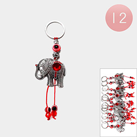 12PCS - Evil Eye Accented Elephant Keychains