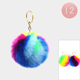 12PCS - Faux Fur Pom Pom Keychains