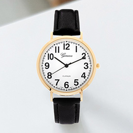 Round Dial Faux Leather Band Watch