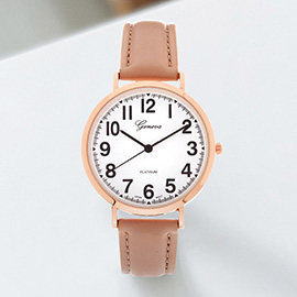 Round Dial Faux Leather Band Watch