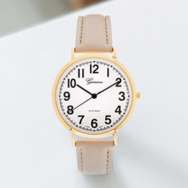 Round Dial Faux Leather Band Watch