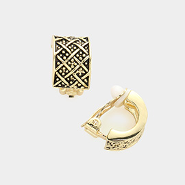 Embossed Metal Half Hoop Clip on Earrings