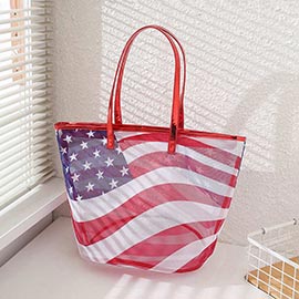 American USA Flag Printed Beach Tote Bag
