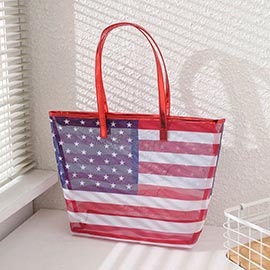 American USA Flag Printed Beach Tote Bag