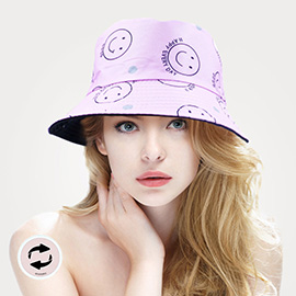 Reversible Happy Every Day Good Message Smile Patterned Bucket Hat