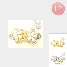 12PCS - Pearl Stone Embellished Double Flower Barrettes