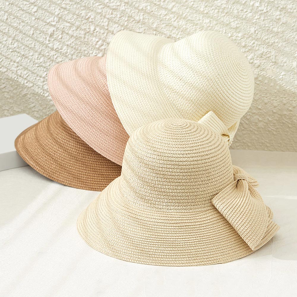 Big Bow Accented Straw Bowler Sun Hat