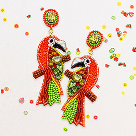 Felt Back Sequin Stone Beaded Parrot Dangle Earrings