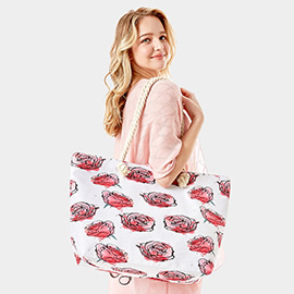 Rose Flower Patterned Beach Tote Bag