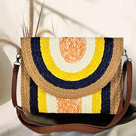 Color Block Straw Clutch / Crossbody Bag