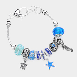 Turtle Starfish Seahorse Charm Multi Bead Bracelet