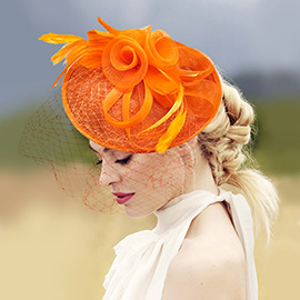 Mesh Flower Feather Fascinator / Headband