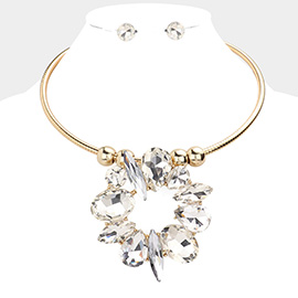 Multi Stone Cluster Pendant Choker Necklace
