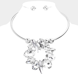 Multi Stone Cluster Pendant Choker Necklace
