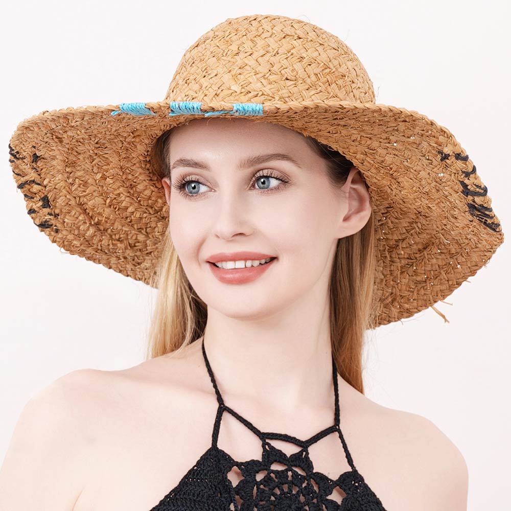Color Edged Straw Floppy Sun Hat