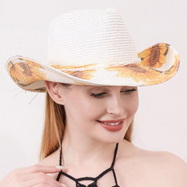 Sunflower Printed Straw Panama Sun Hat