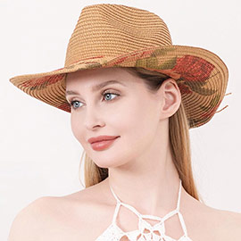 Rose Flower Printed Straw Panama Sun Hat