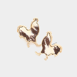 Genuine Leather Calf Animal Patterned Rooster Stud Earrings