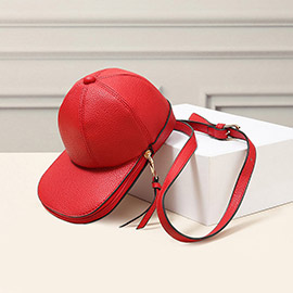 Solid Faux Leather Baseball Cap Crossbody Bag