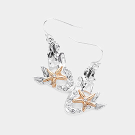 Rhinestone Embellished Mermaid Starfish Dangle Earrings