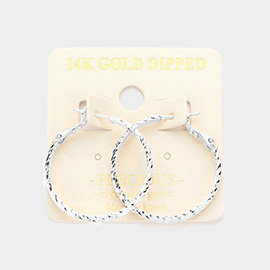 14K White Gold Dipped 1.25 Inch Textured Metal Hoop Earrings