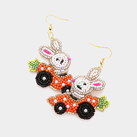 Felt Back Pearl Seed Beaded Easter Bunny Carrot Car Dangle Earrings