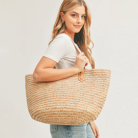 Striped Straw Tote Bag