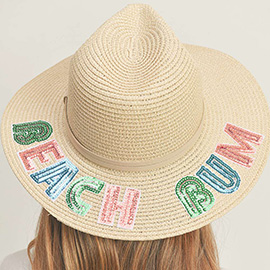 Beach Bum Sequin Message Straw Panama Sun Hat