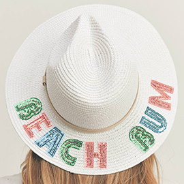 Beach Bum Sequin Message Straw Panama Sun Hat