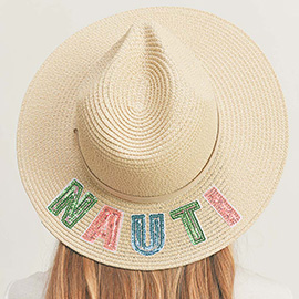 Nauti Sequin Message Straw Panama Sun Hat