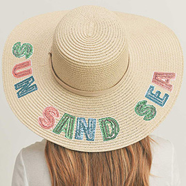 Sun Sand Sea Sequin Message Straw Panama Sun Hat