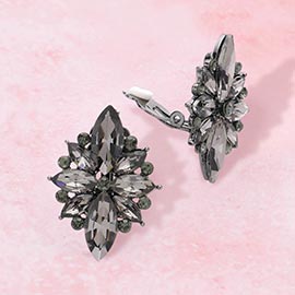 Marquise Round Stone Cluster Clip on Evening Earrings