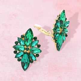 Marquise Round Stone Cluster Clip on Evening Earrings