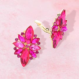 Marquise Round Stone Cluster Clip on Evening Earrings